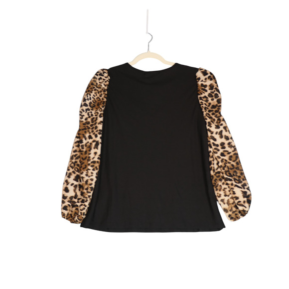 NWT A Love Story Blouse Top Women Small Black Animal Print Rhinestones Glam Luxe - Picture 6 of 12